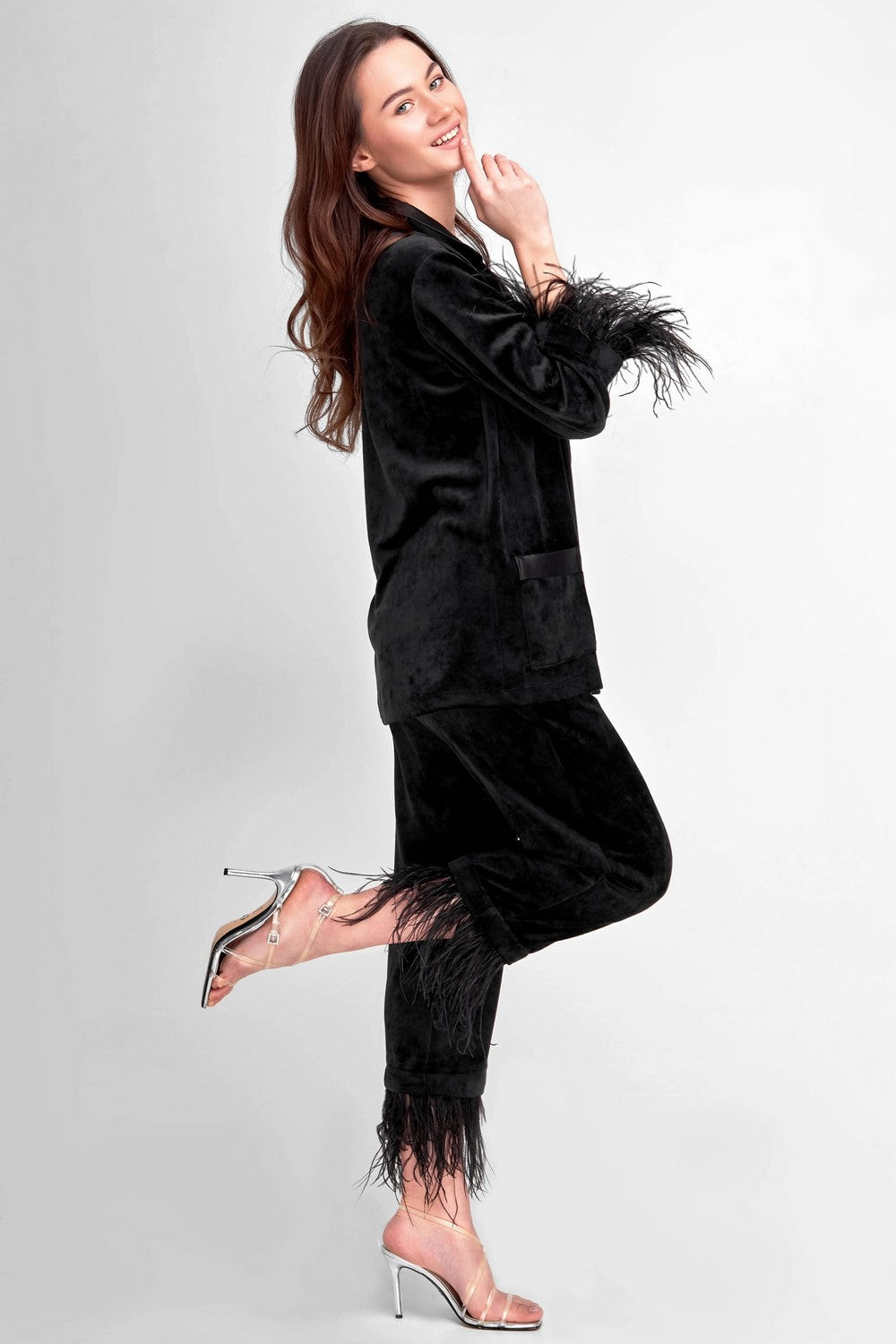 Велюровая пижама с перьями 8175-6216-4 black