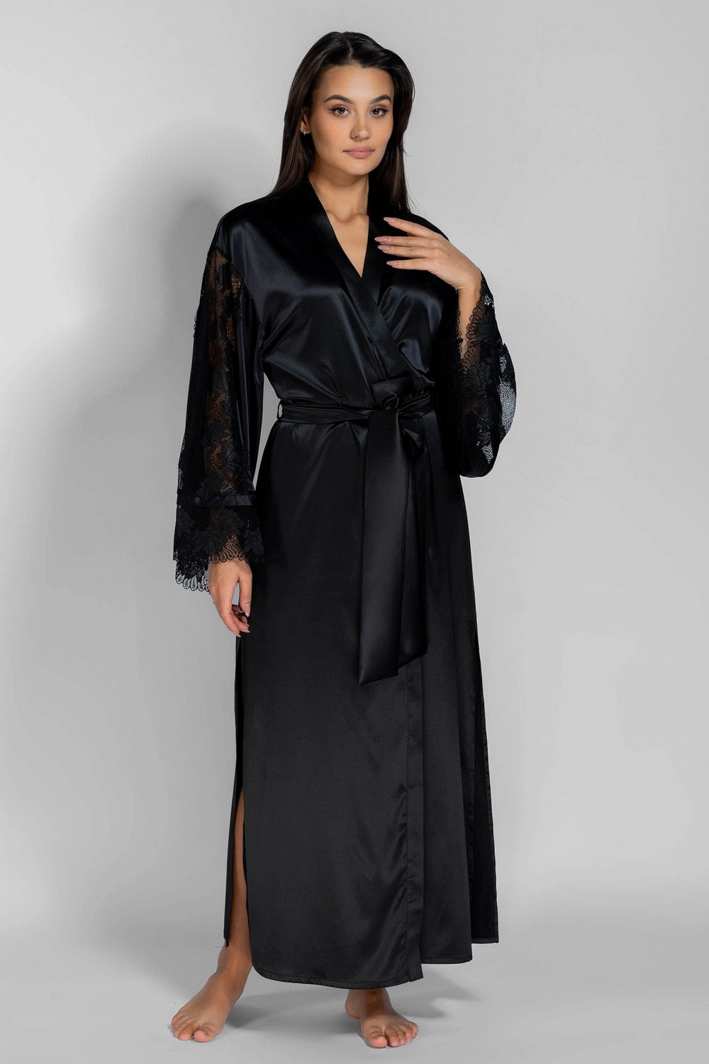 Длинный халат из сатина 8183-6717 black