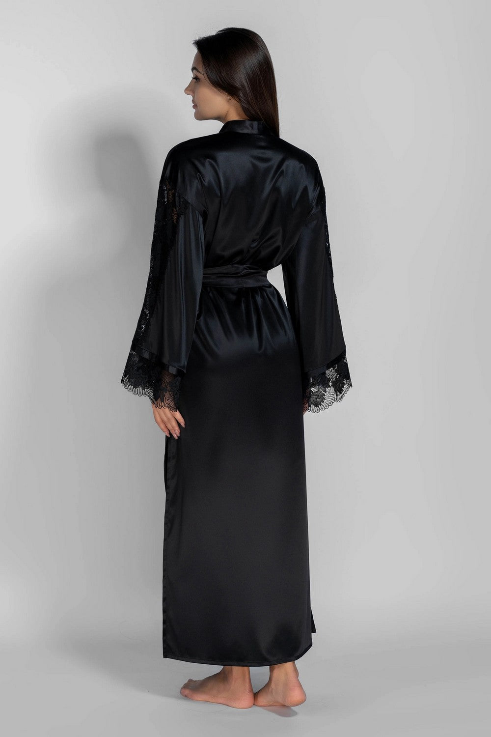 Длинный халат из сатина 8183-6717 black