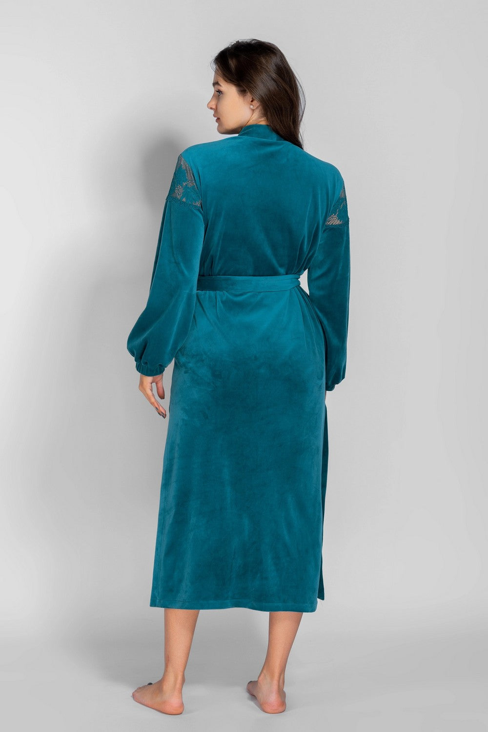 Велюровий халат з мереживом 8183-6723 emerald