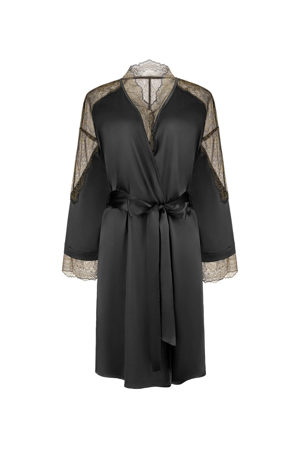 Сатиновый халат с кружевом 8187-6727 black