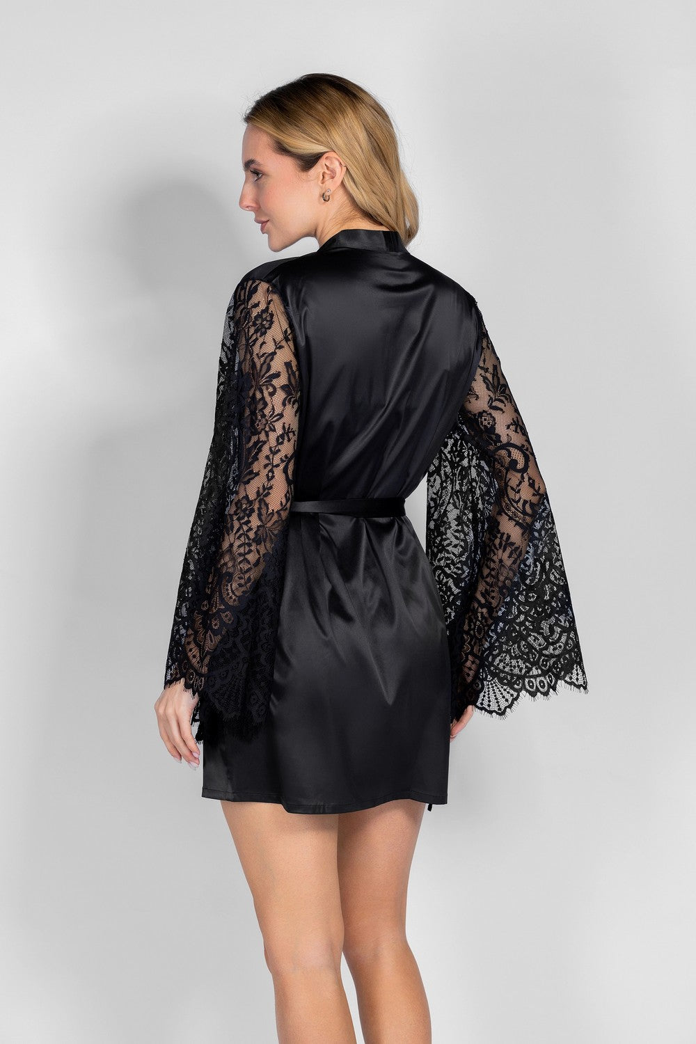 Пеньюар с кружевными рукавами 8189-6748 black