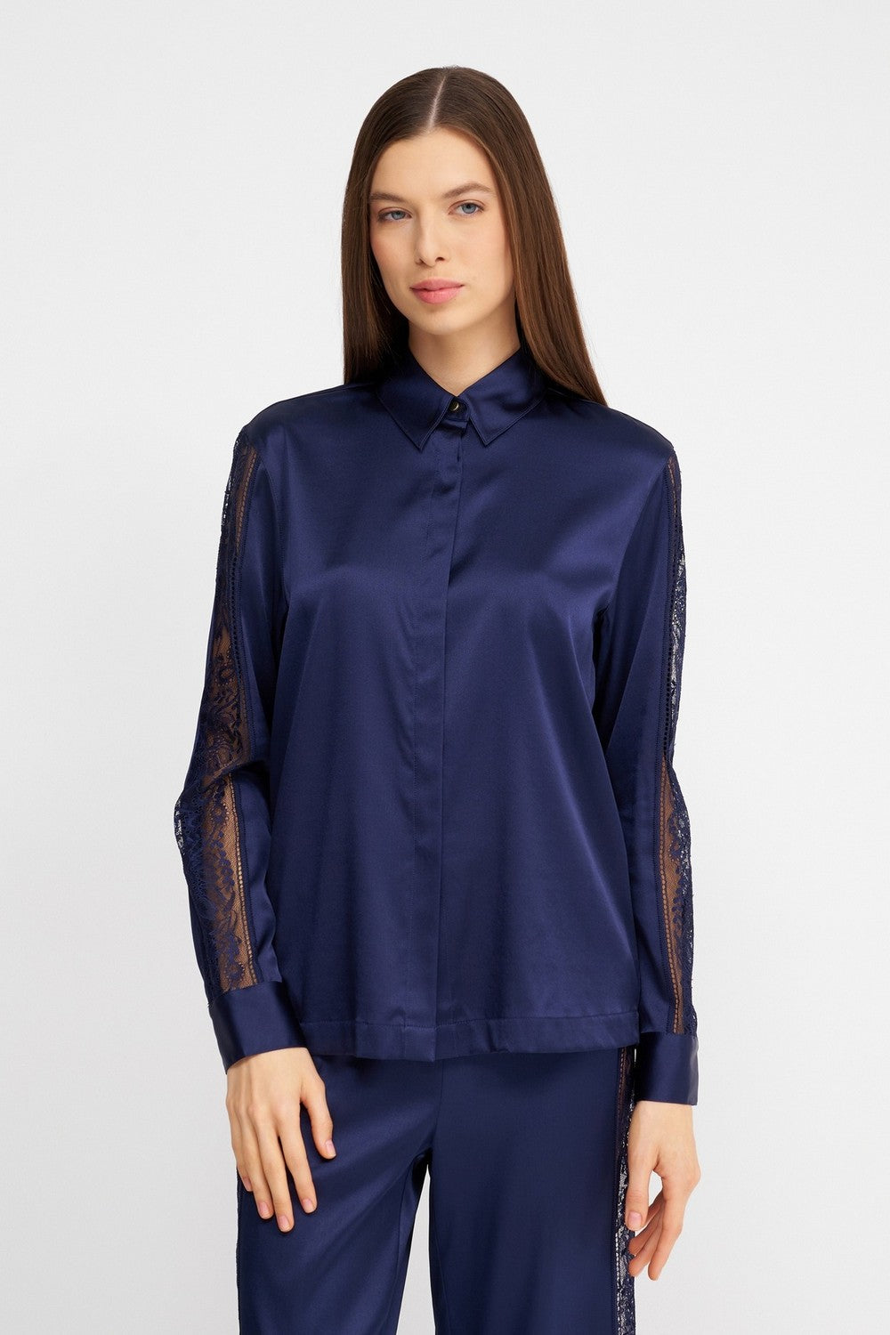 Пижамная блуза из шелка 2S40 Midnight Whisper evening blue