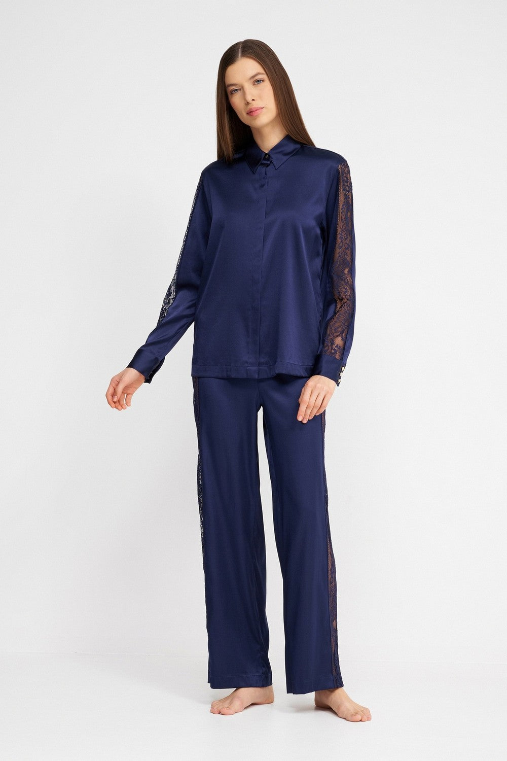 Пижамная блуза из шелка 2S44 Midnight Whisper evening blue