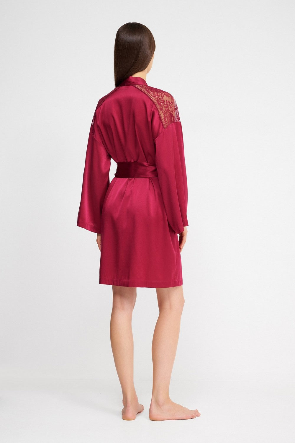 Шелковый халат с кружевом 2S65 Midnight Whisper crimson red