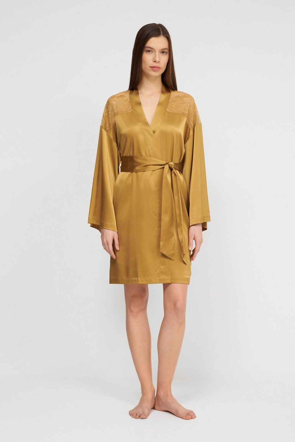 Шелковый халат с кружевом 2S65 Midnight Whisper sublime bronze