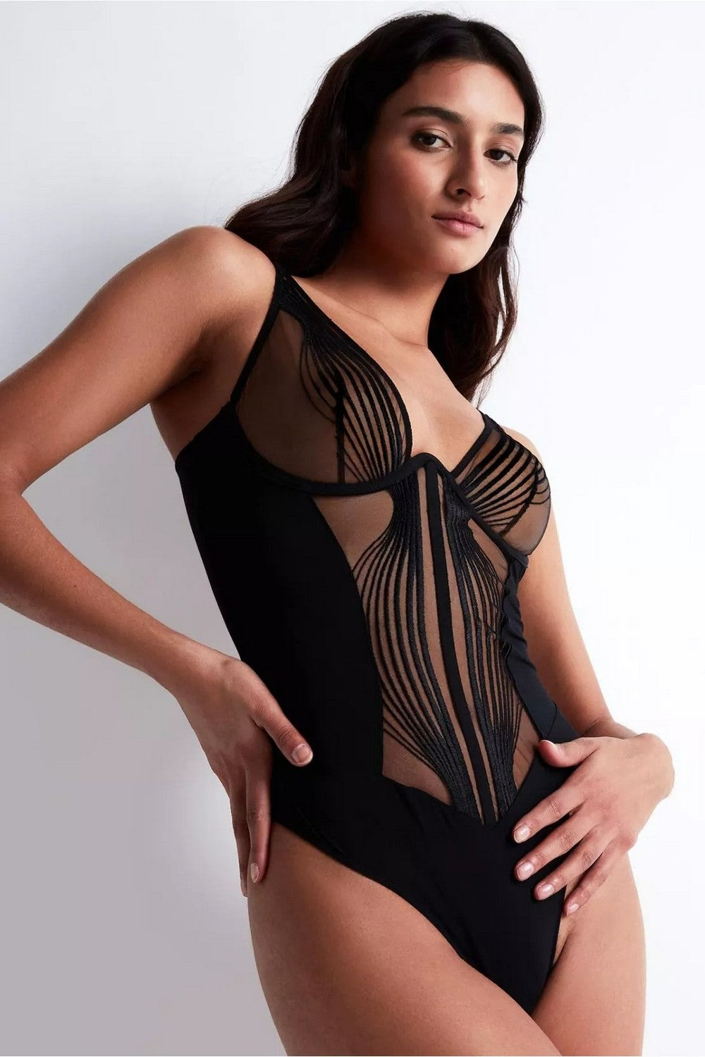 Боді-стрінг із мікросітки 3C86 Sumptuous Waves smoky attraction