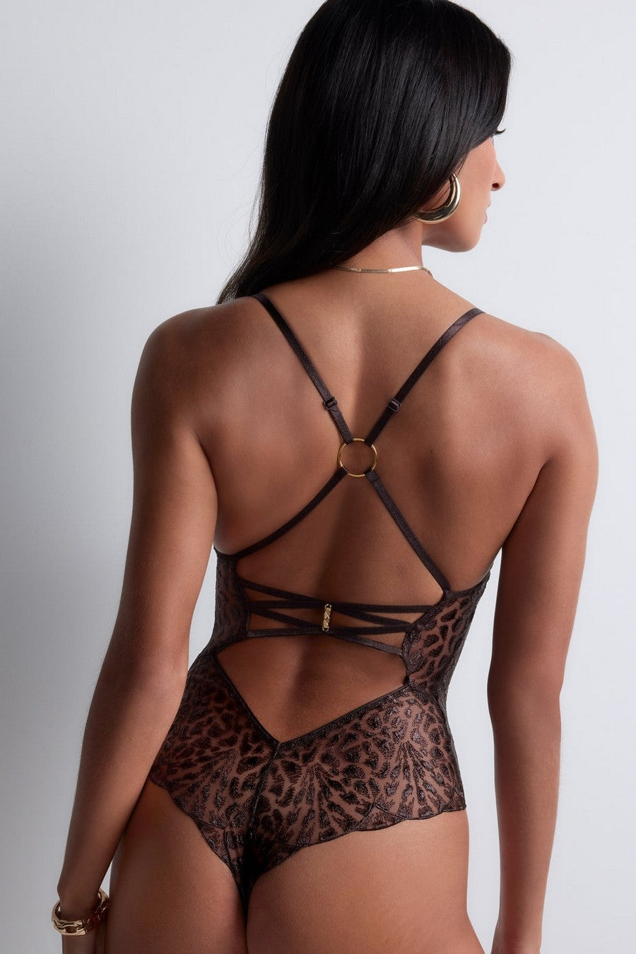 Боді-стрінг із мікросітки 5D86 Crazy in Love satin brown Aubade спина