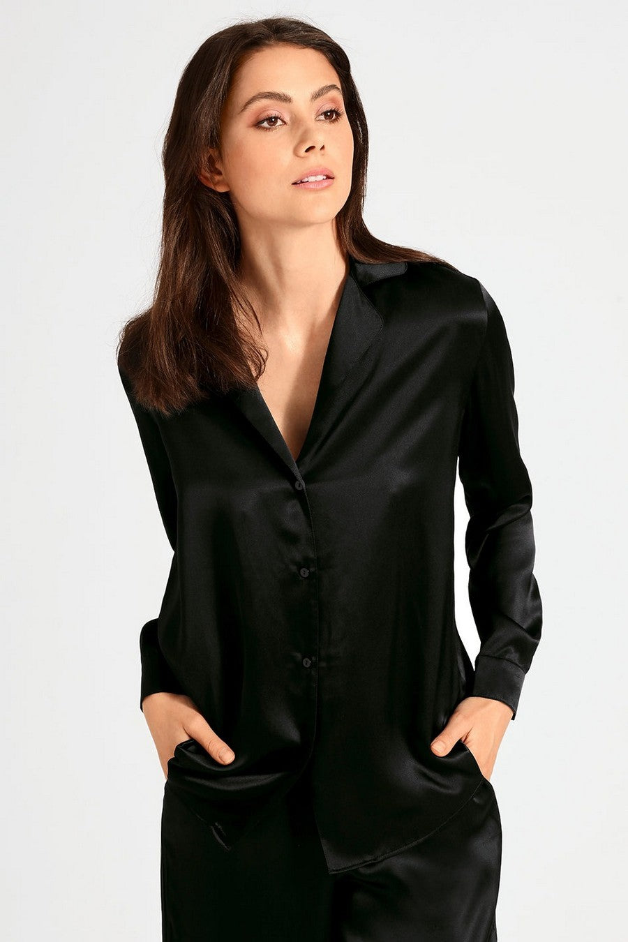 Шелковая блуза на пуговицах QS44 Toi Mon Amour black