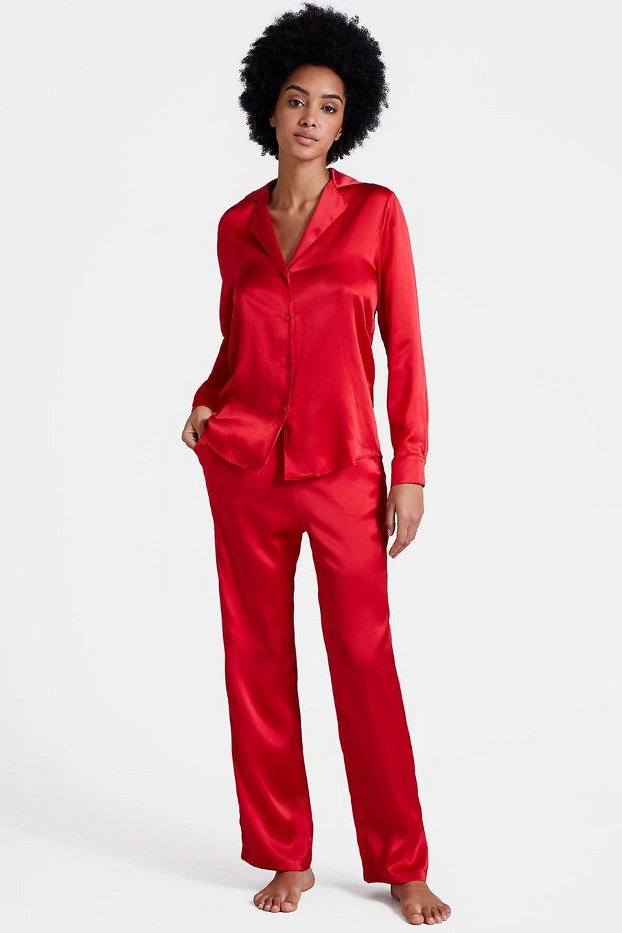 Шелковые пижамные брюки QS60 Toi Mon Amour rouge passion