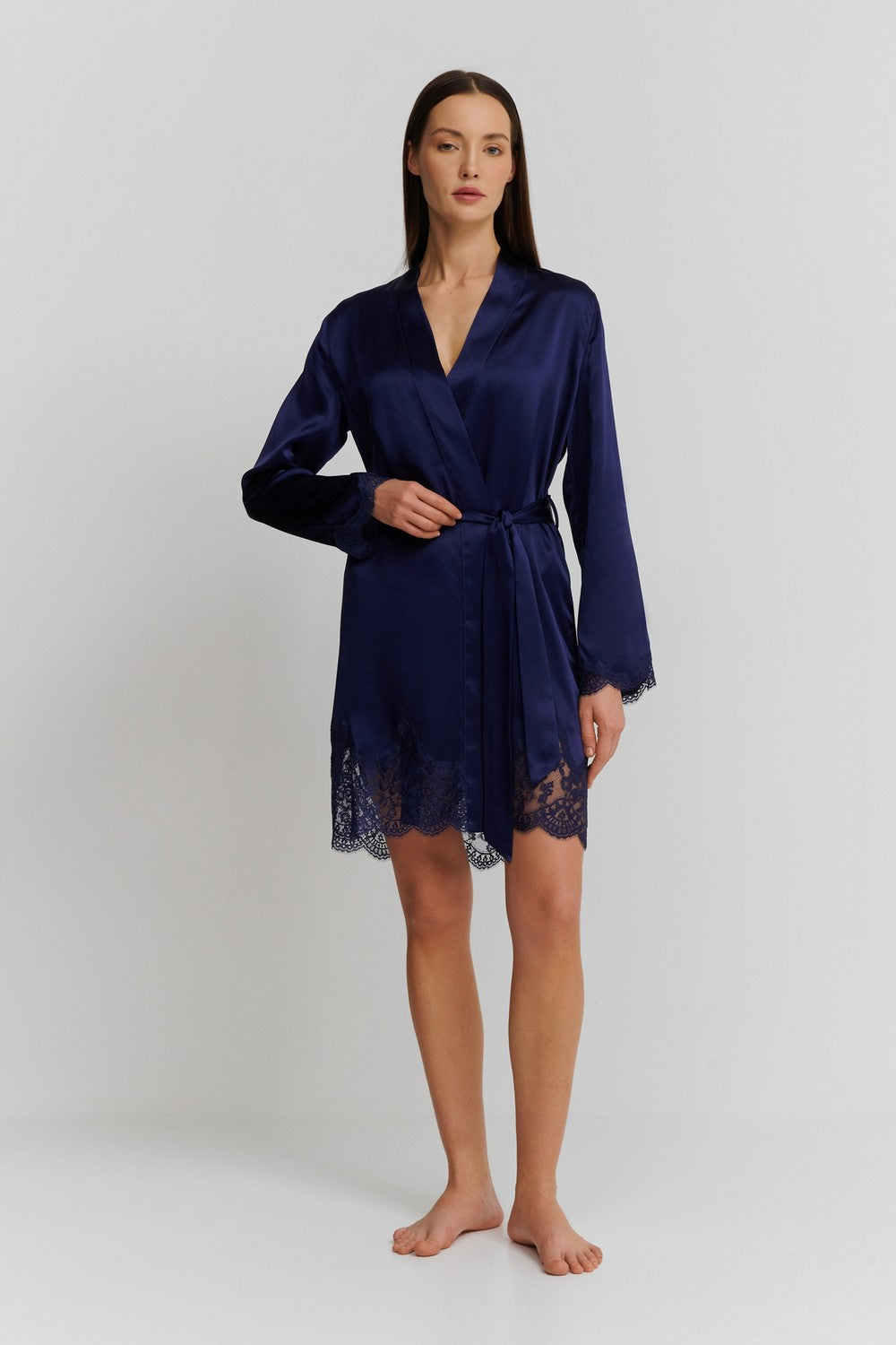 Шелковый халат с кружевом QS65 Toi Mon Amour marine