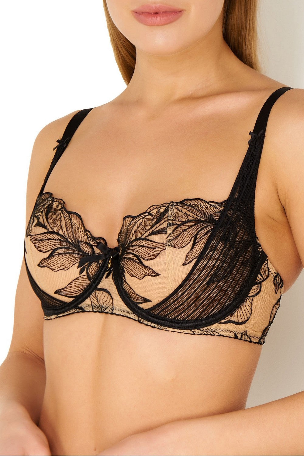 Бюстгальтер балконет с вышивкой TB14 Fleur de tattoo encre noire