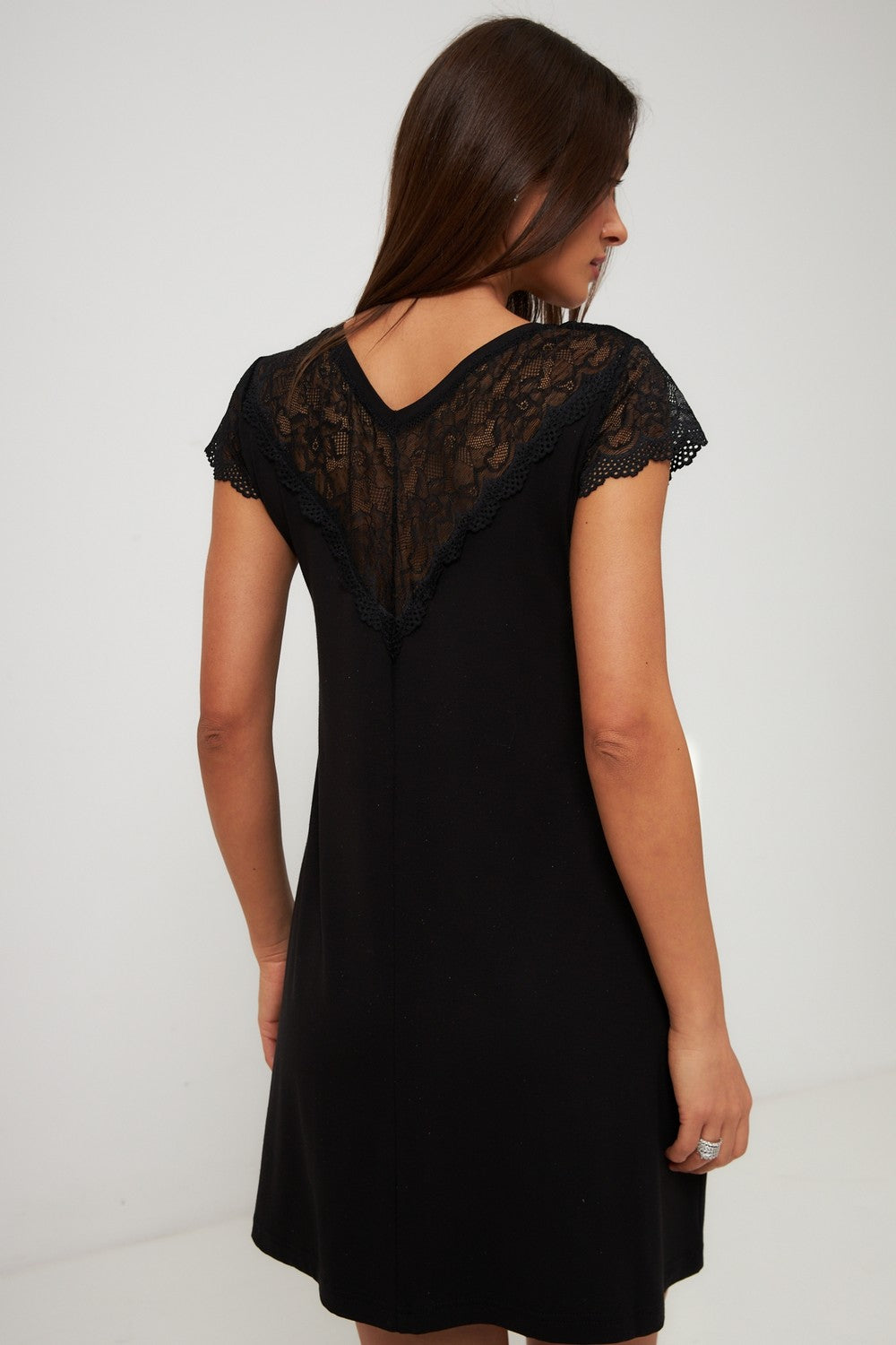 Сорочка с кружевными рукавами 0174 black