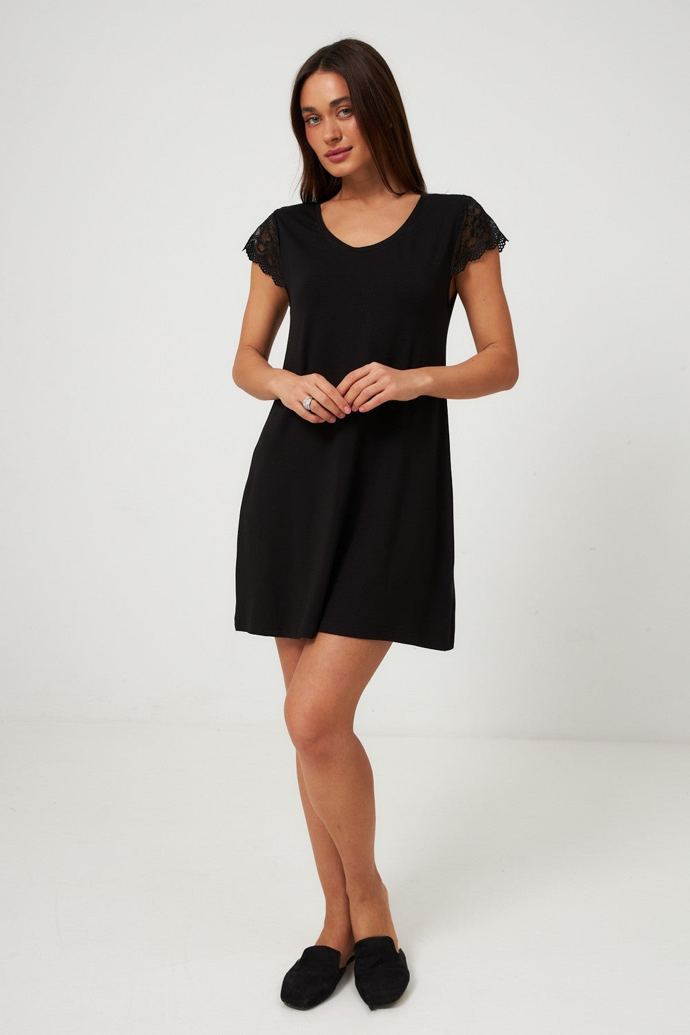 Сорочка с кружевными рукавами 0174 black