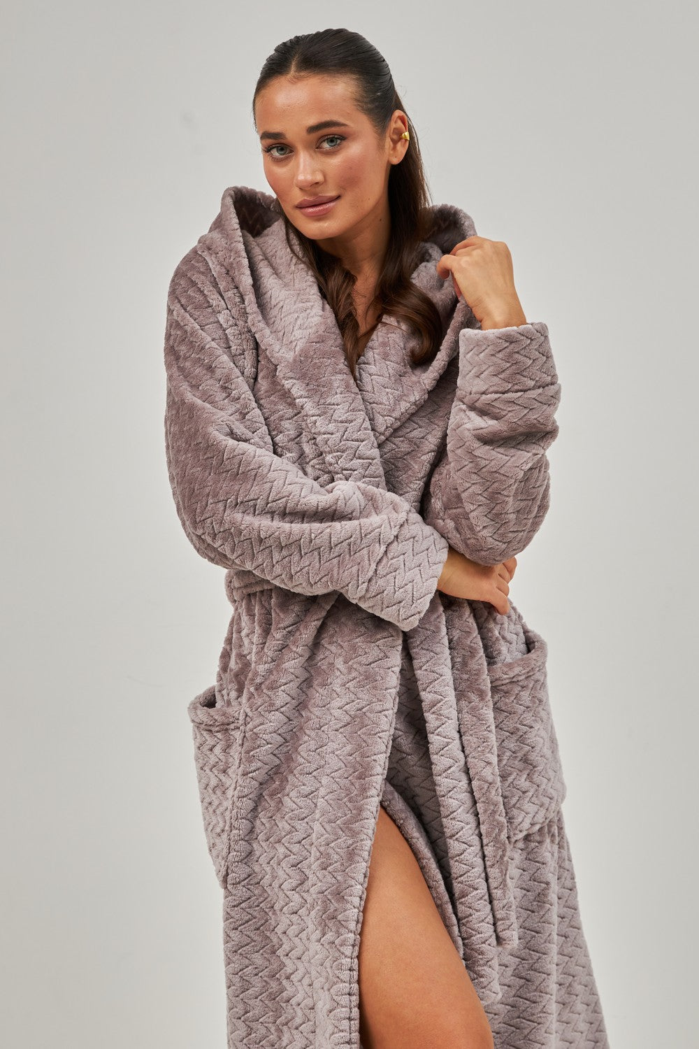 Халат из велсофта с капюшоном 0227/1 cappuccino