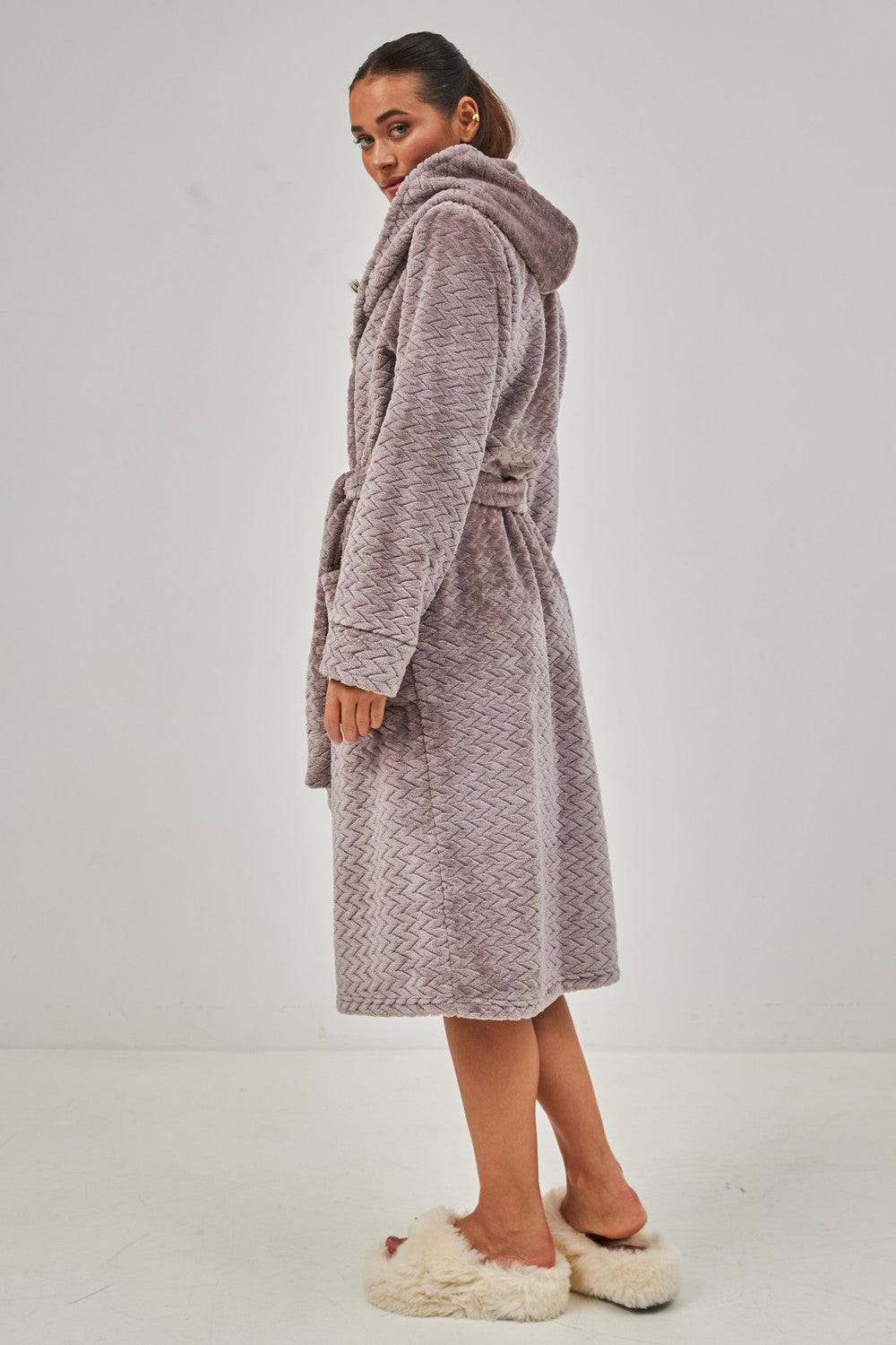 Халат из велсофта с капюшоном 0227/1 cappuccino