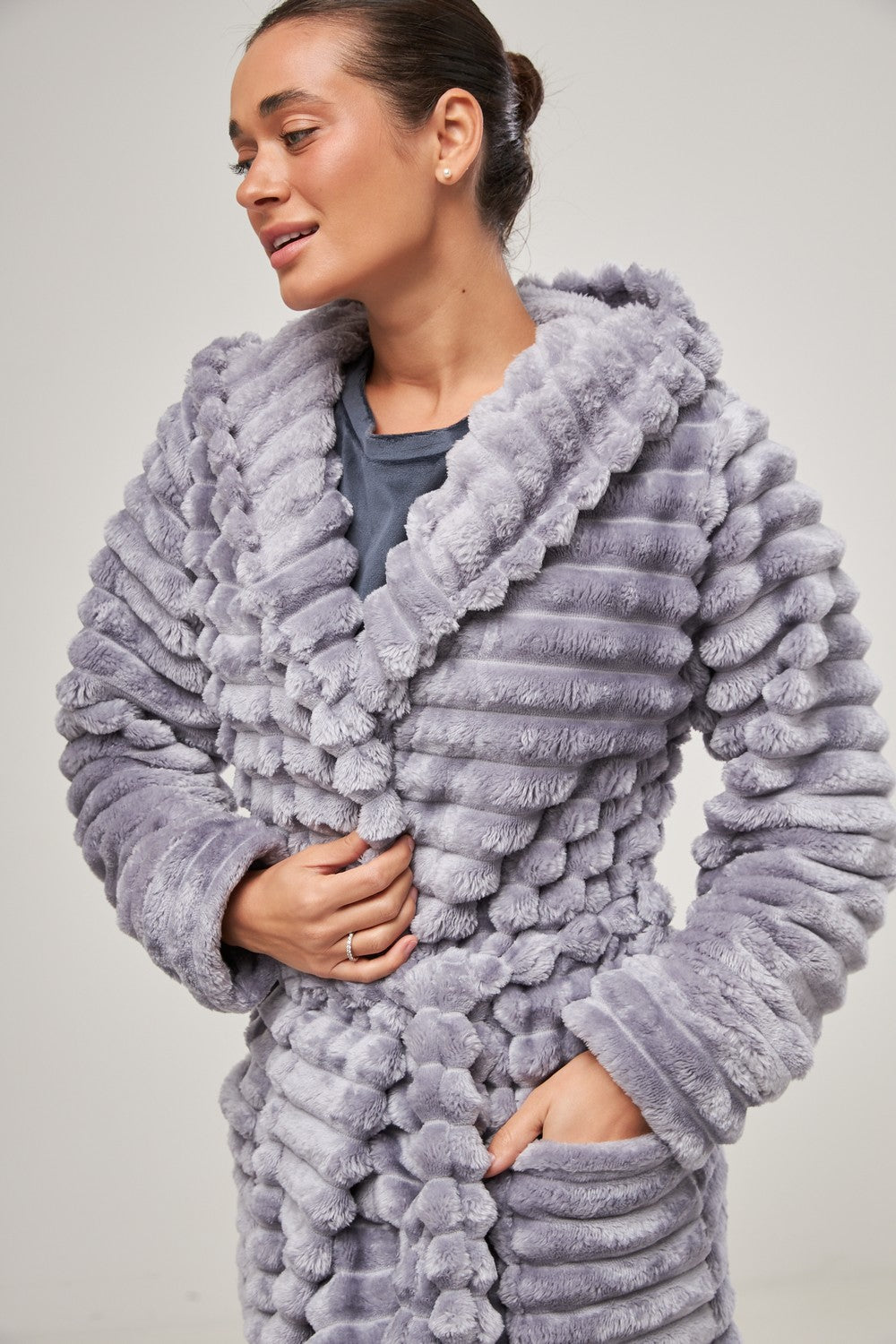 Халат из велсофта с капюшоном 0227/1 lavender sharpei