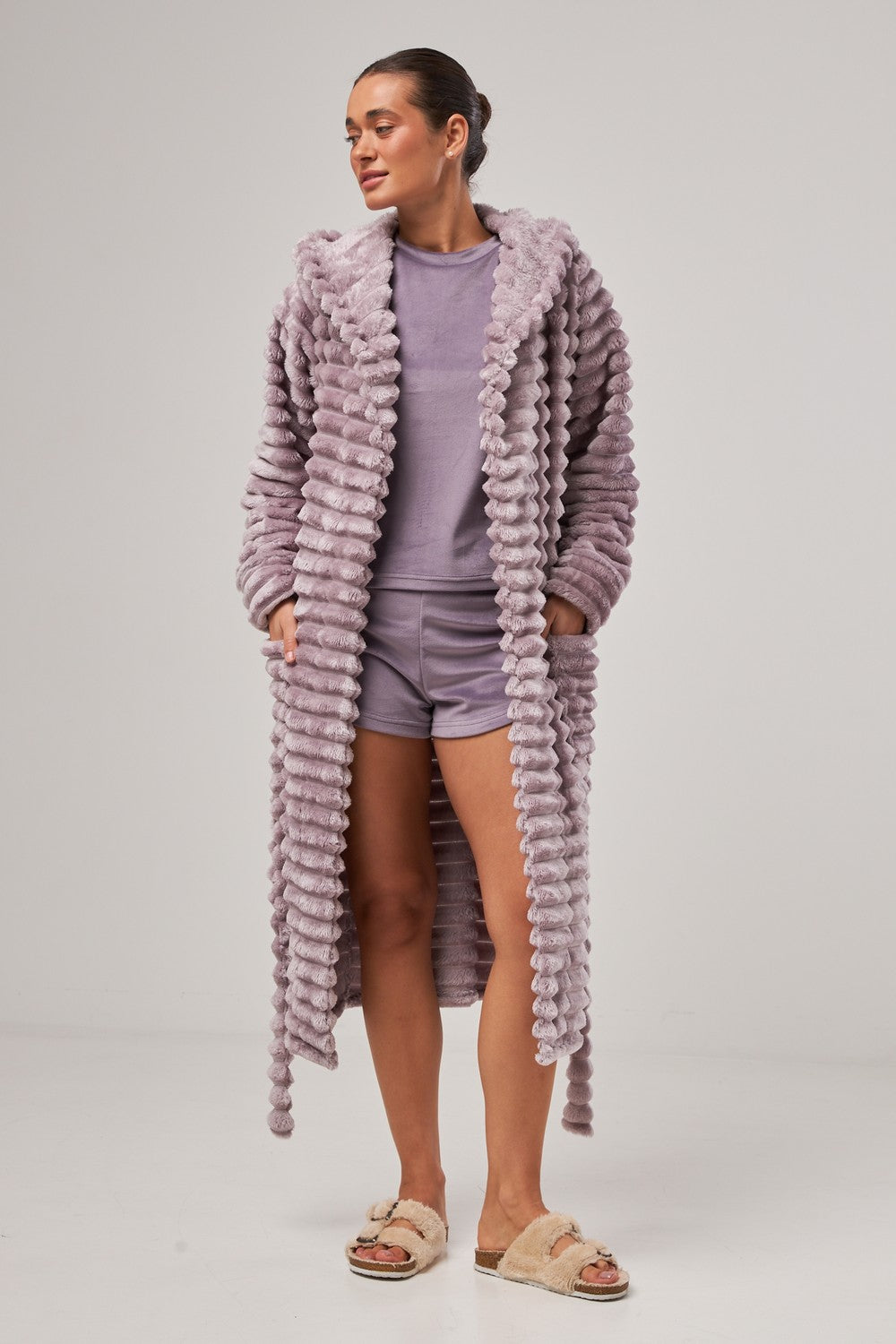 Халат из велсофта с капюшоном 0227/1 light lilac sharpei