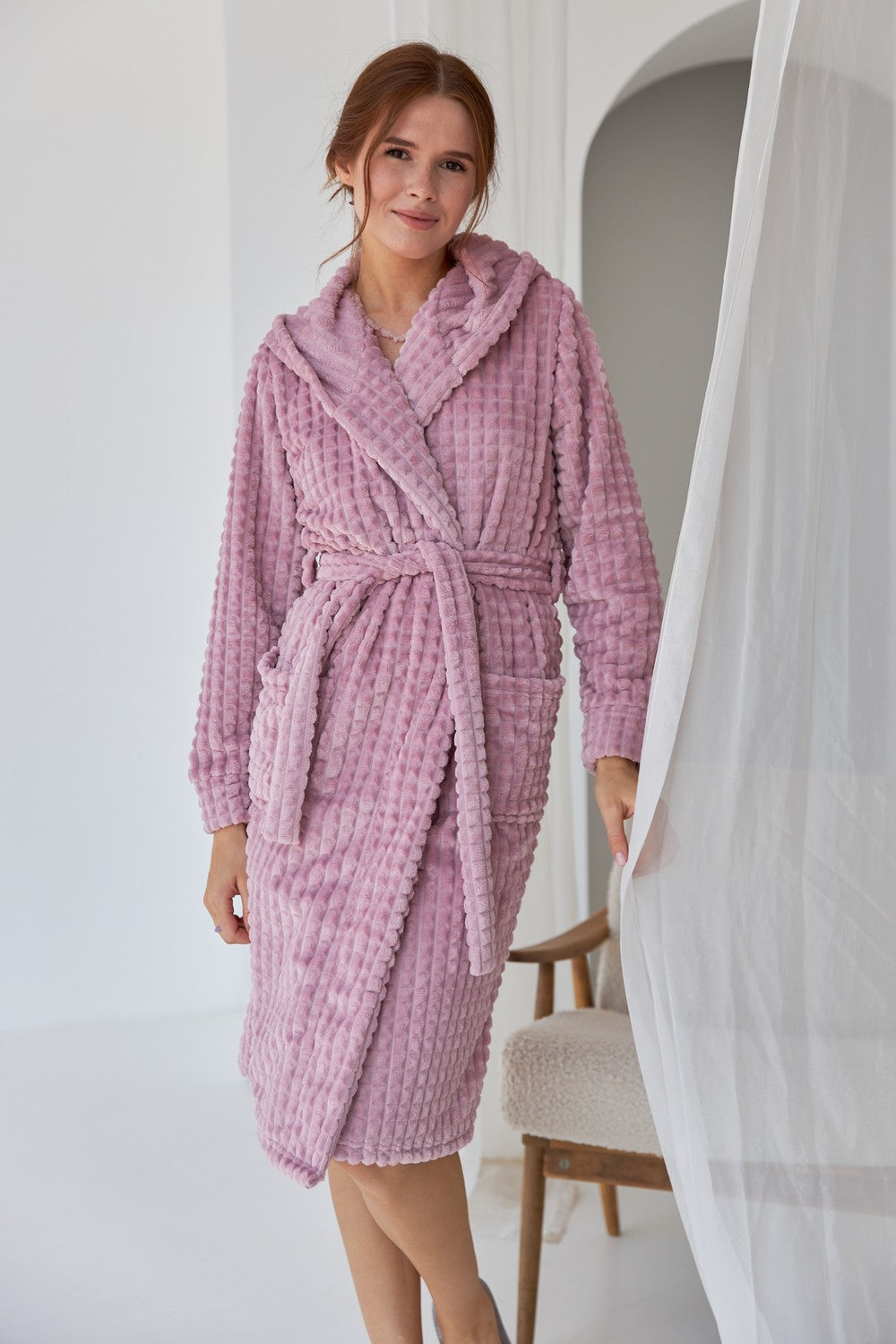 Халат из велсофта с капюшоном 0227/1 rose