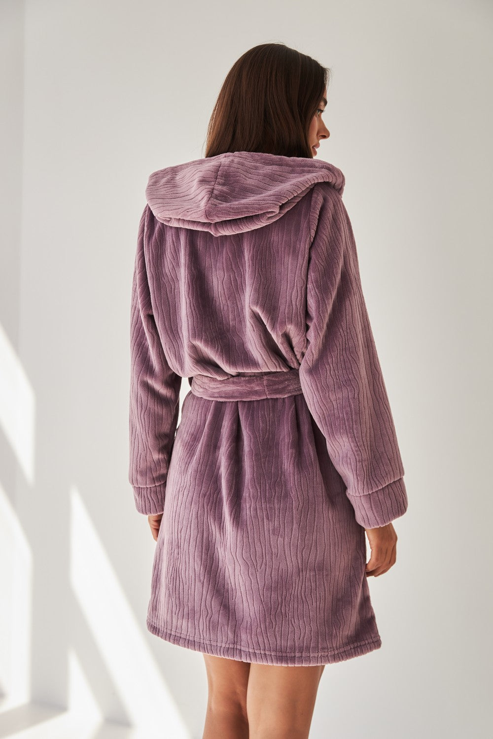 Халат из велсофта с капюшоном 0227 lilac relief