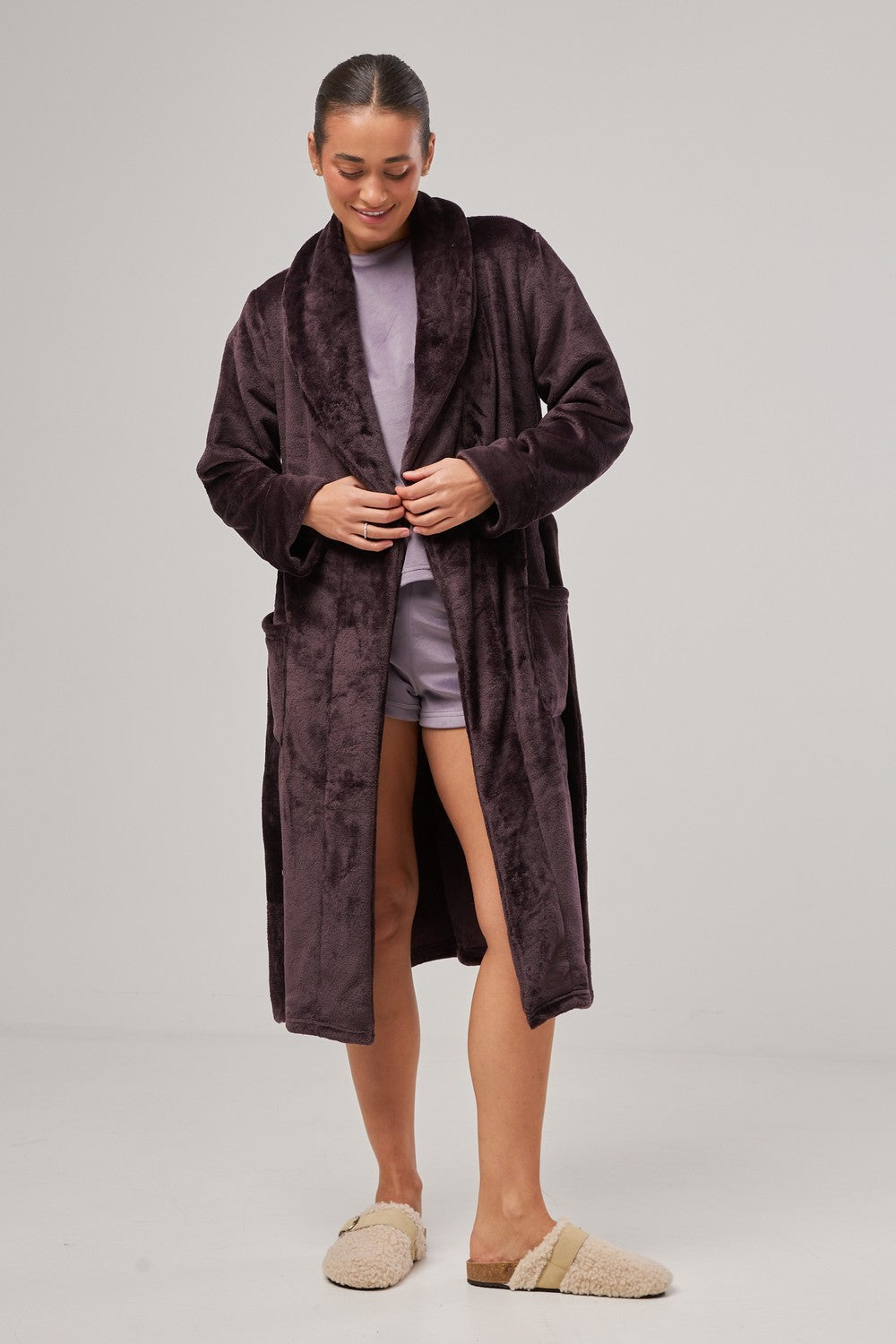 Теплый халат из велсофта 0228 dark eggplant