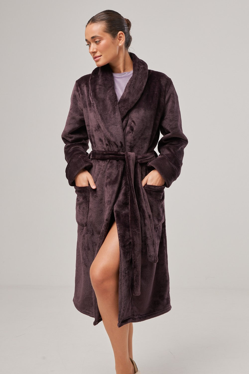 Теплый халат из велсофта 0228 dark eggplant