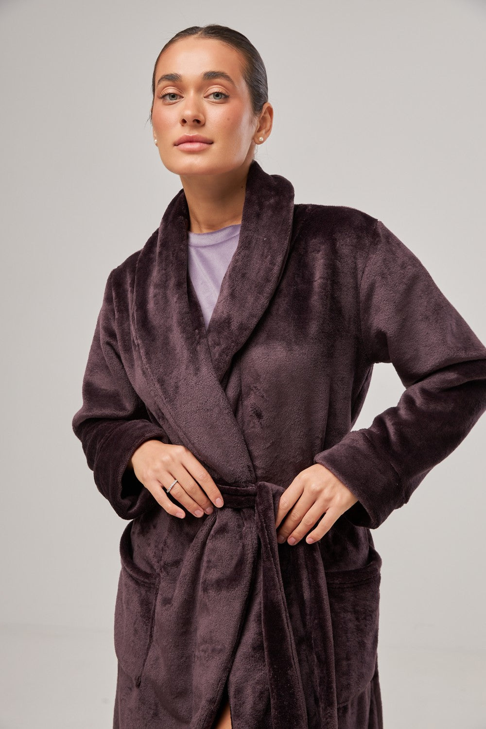Теплый халат из велсофта 0228 dark eggplant