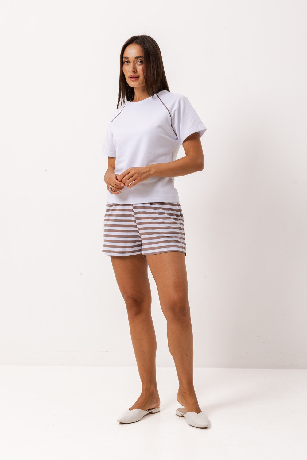 Бавовняна піжама з шортами 0255/402 chocolate stripe Barwa