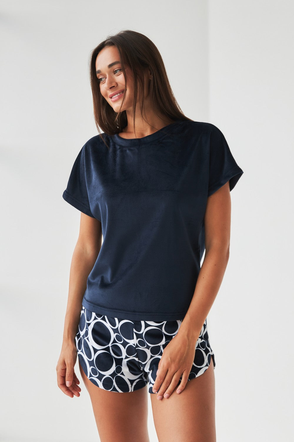Плюшевая пижама с шортами 0277/278 circles/dark blue