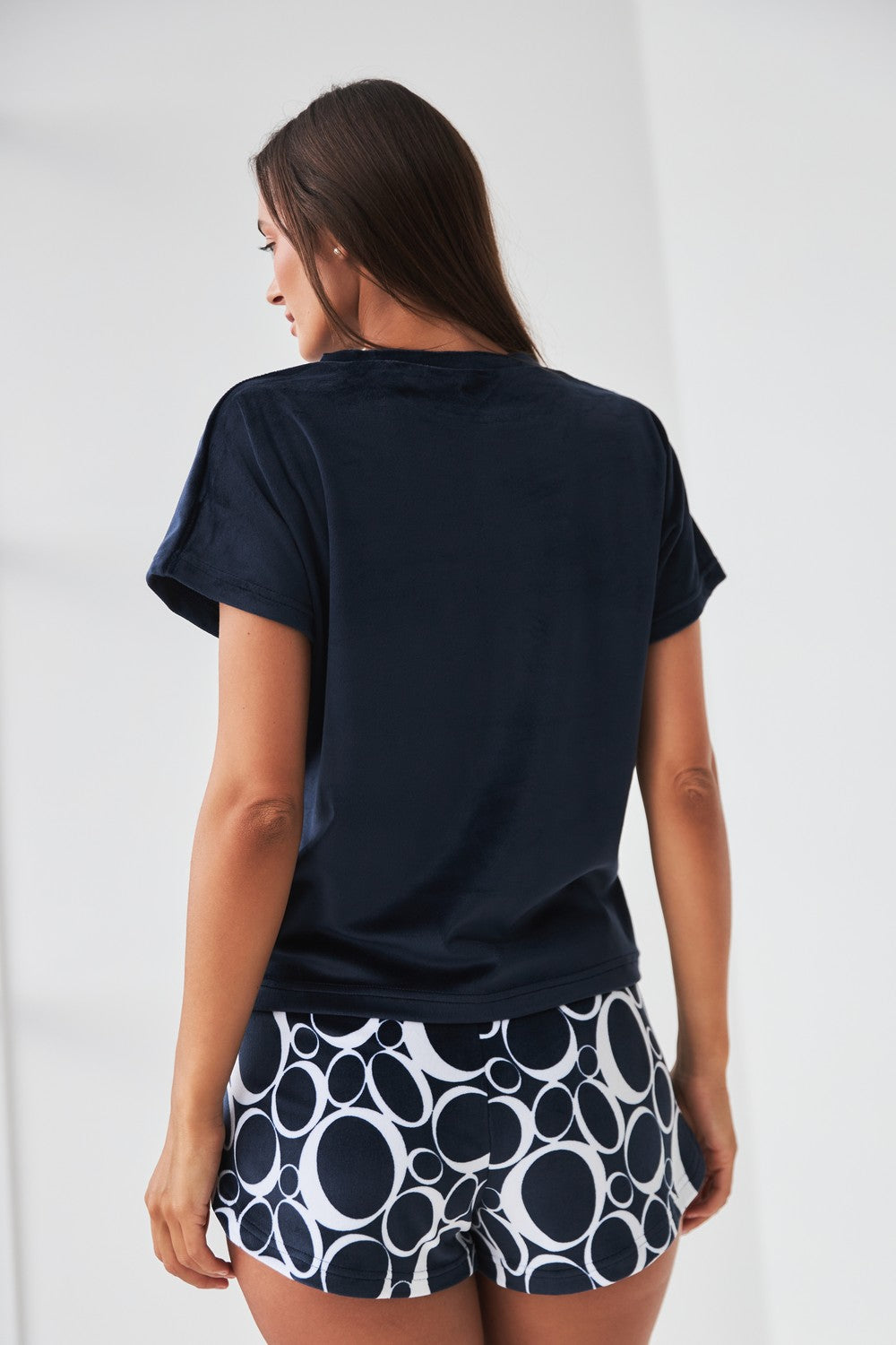 Плюшевая пижама с шортами 0277/278 circles/dark blue