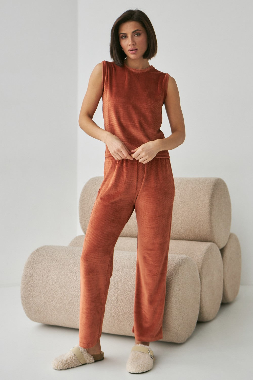 Велюровый комплект для дома с брюками 0279/280 mustard