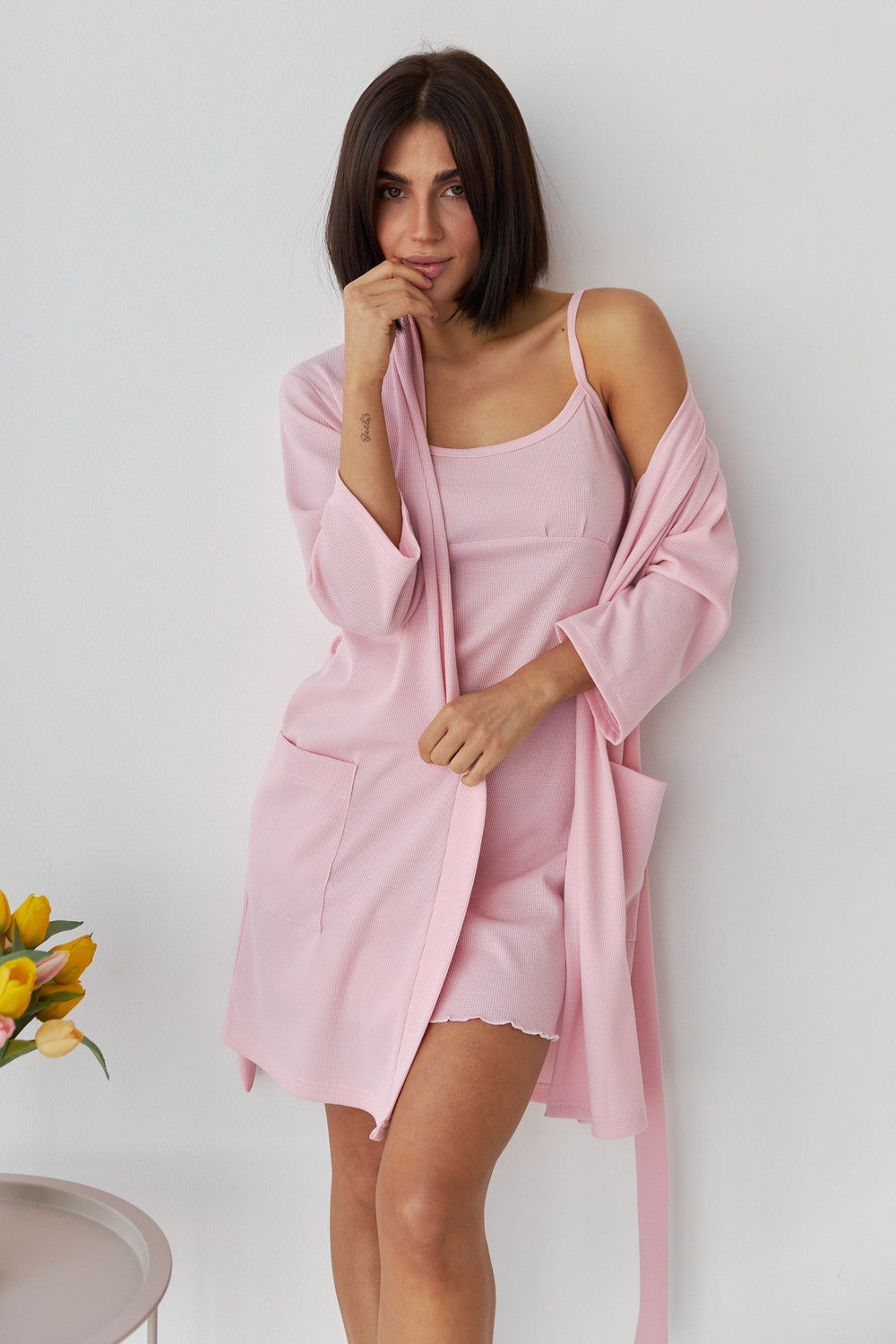 Короткий халат в рубчик 0317 rose