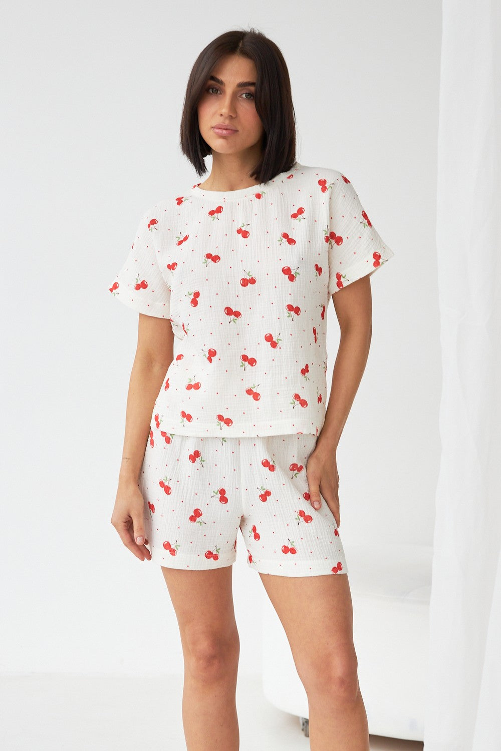 Муслиновая пижама с шортами 0328/329 cherry milk