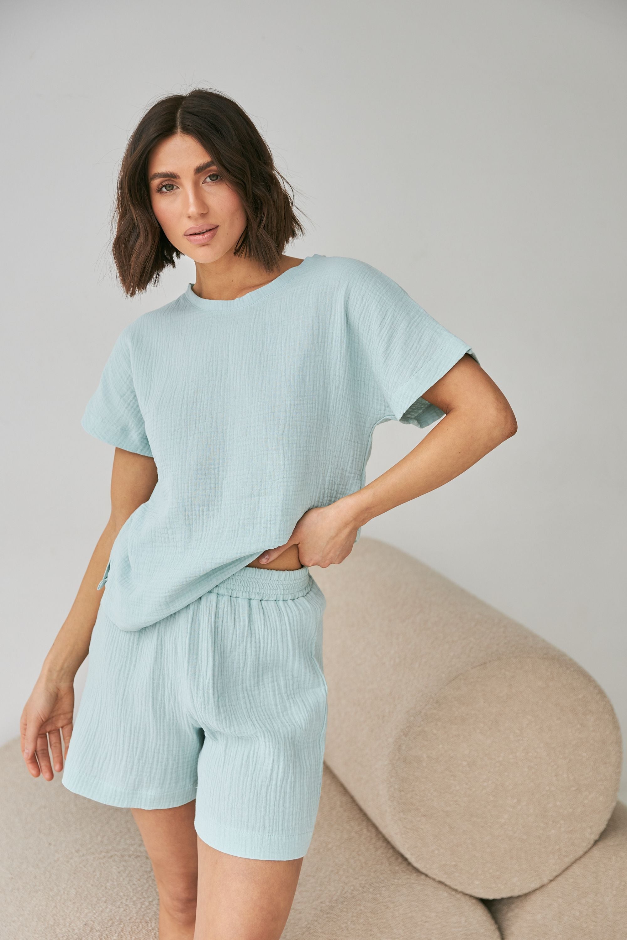 Хлопковая пижама с шортами 0328/329 mint