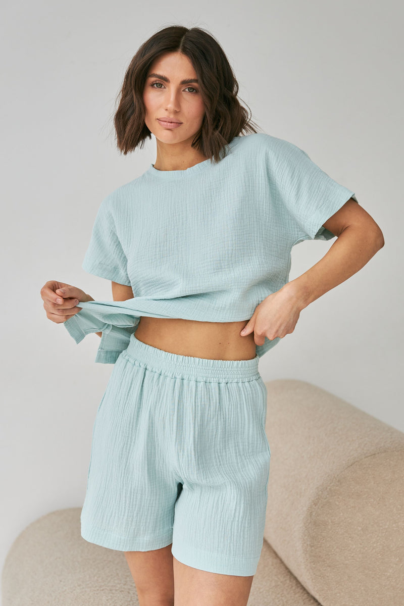 Хлопковая пижама с шортами 0328/329 mint