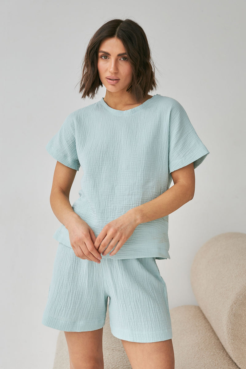 Хлопковая пижама с шортами 0328/329 mint