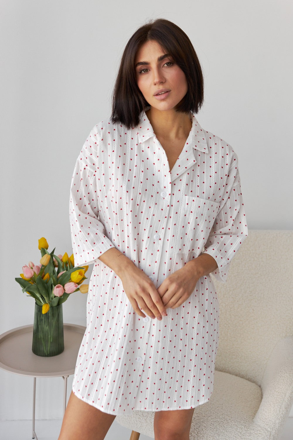 Ночная сорочка на пуговицах 0349 milk heart