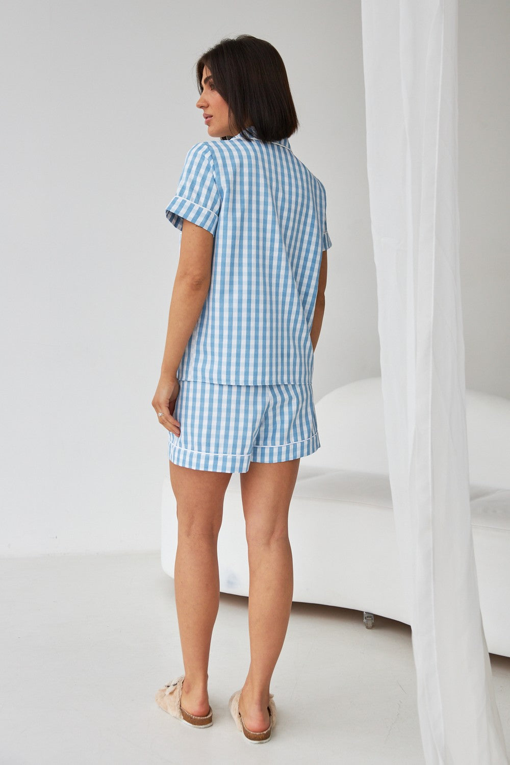 Хлопковая пижама в клетку 0358/359 blue cell