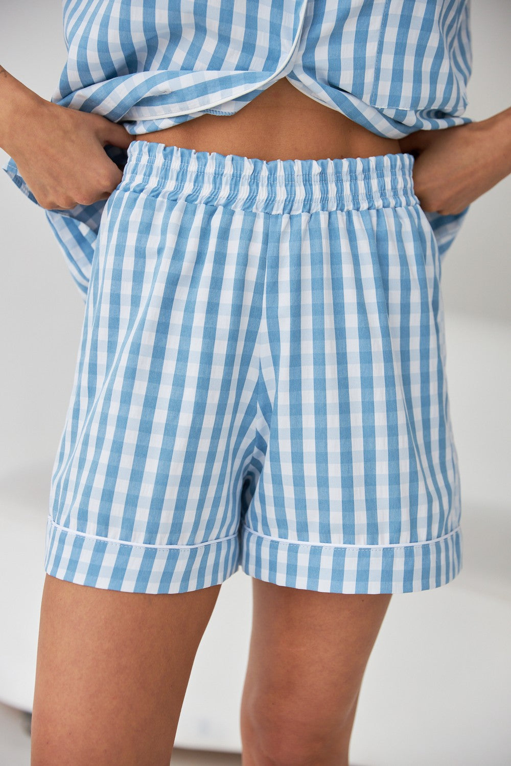 Хлопковая пижама в клетку 0358/359 blue cell