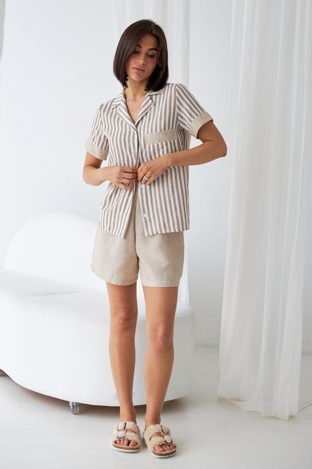 Хлопковая пижама в полоску 0365/329 beige stripe