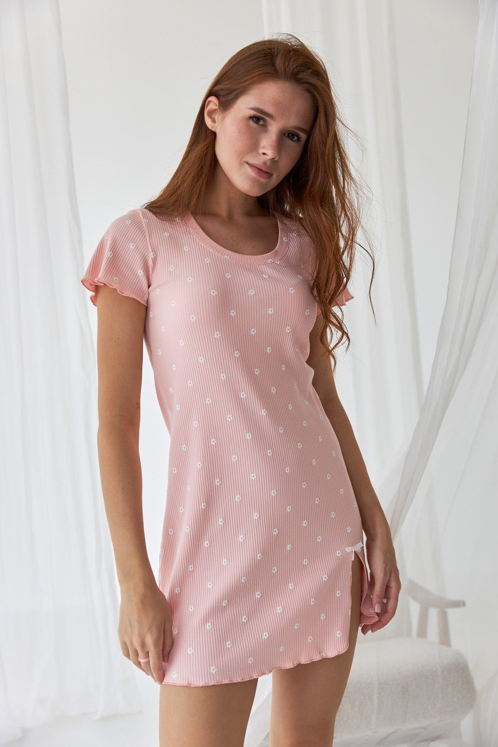 Ночная сорочка из хлопка 0366 flowers on peach