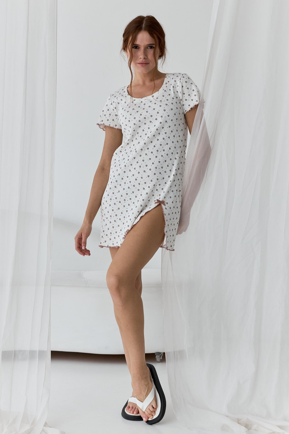 Ночная сорочка из хлопка 0366 hearts on milk