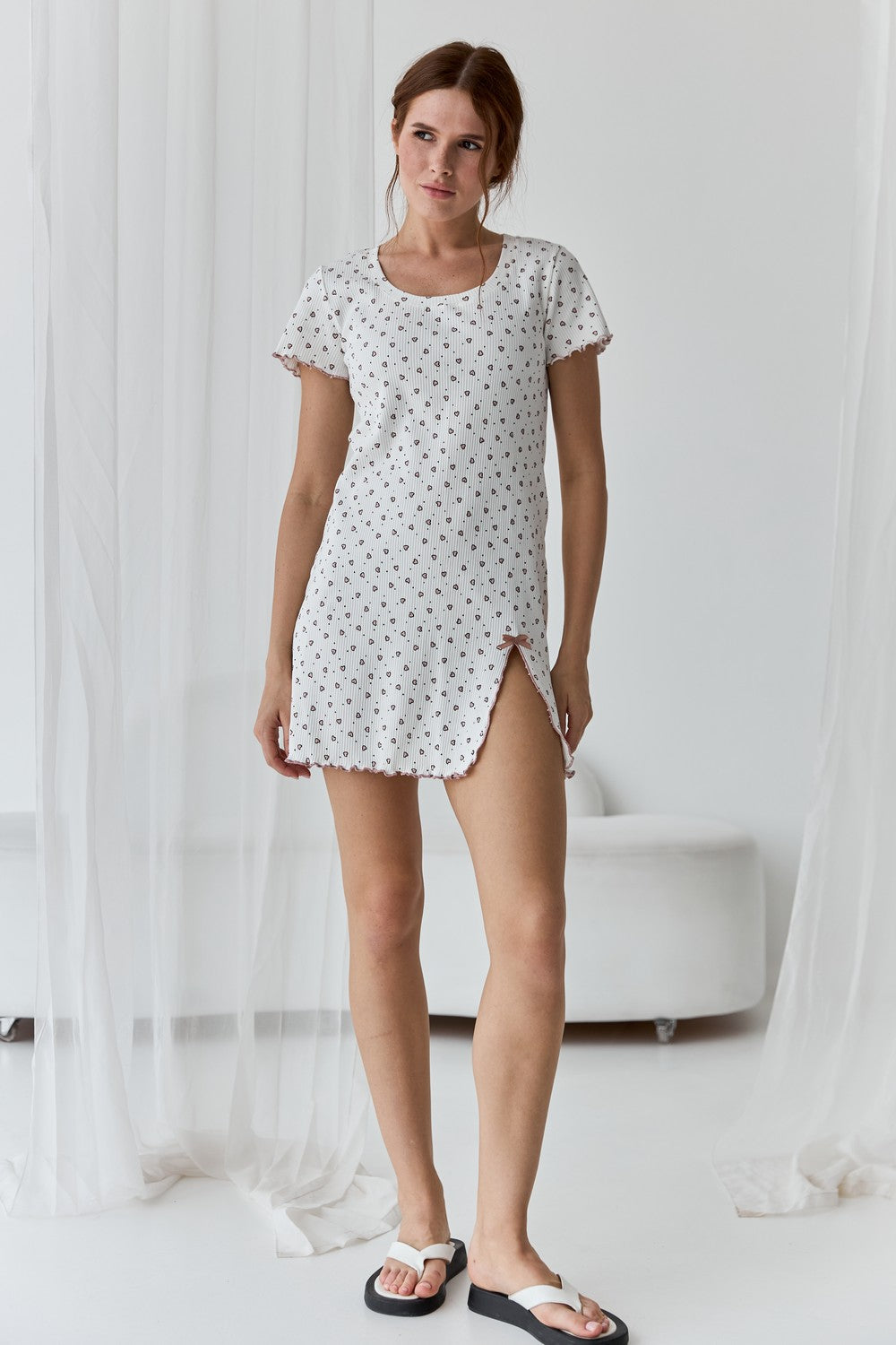 Ночная сорочка из хлопка 0366 hearts on milk