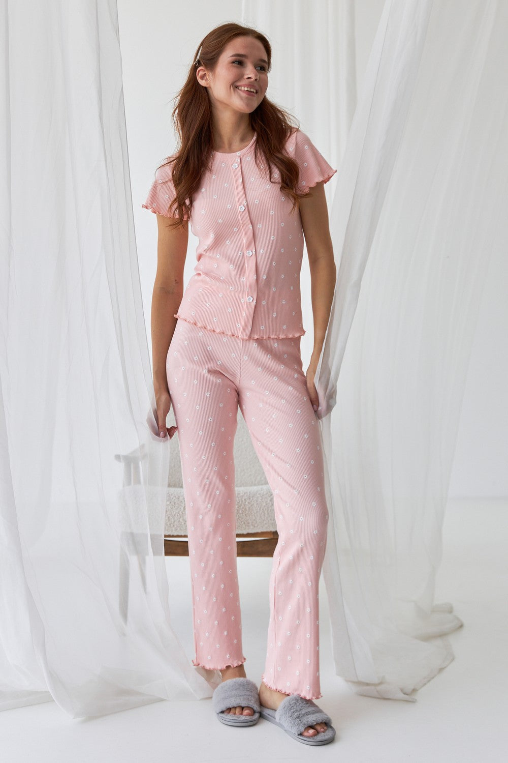 Хлопковая пижама с брюками 0369/370 flowers on peach