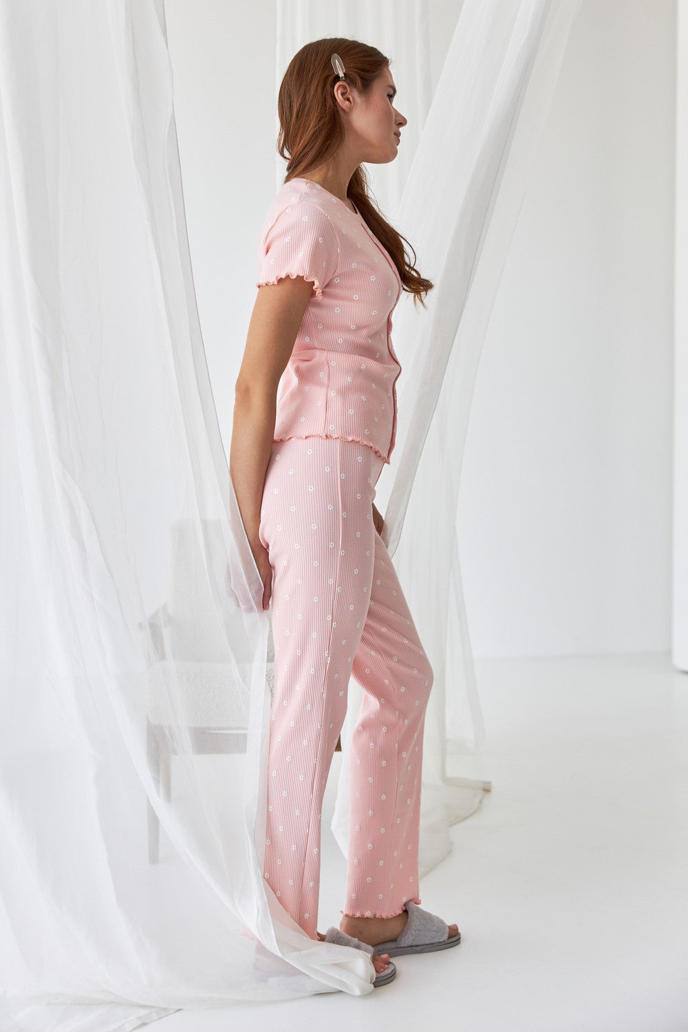 Хлопковая пижама с брюками 0369/370 flowers on peach