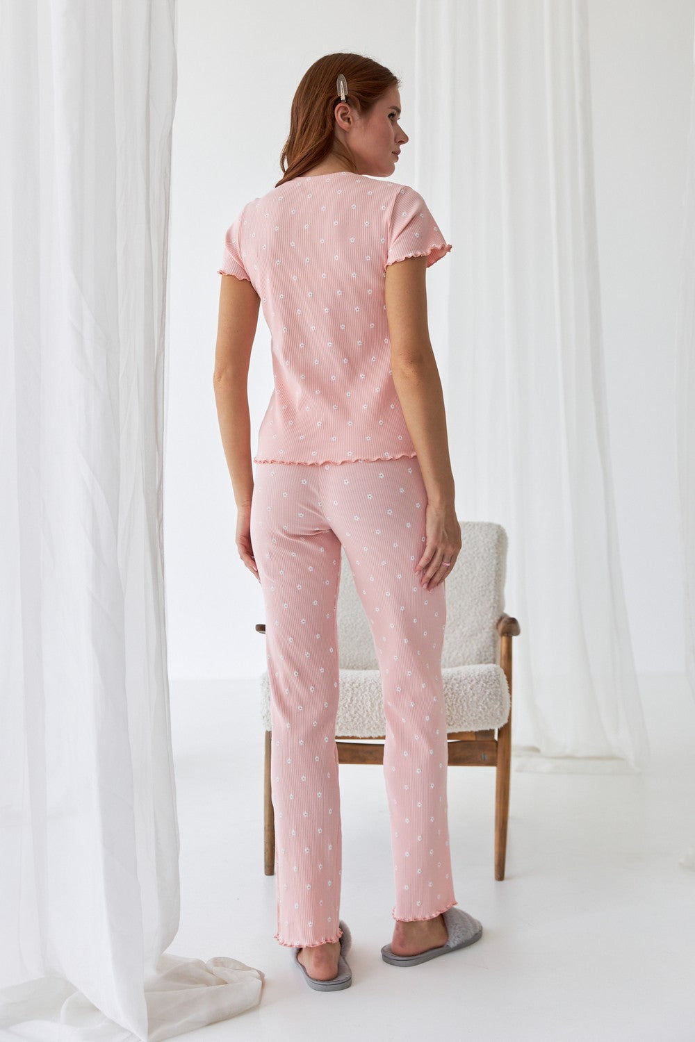 Хлопковая пижама с брюками 0369/370 flowers on peach