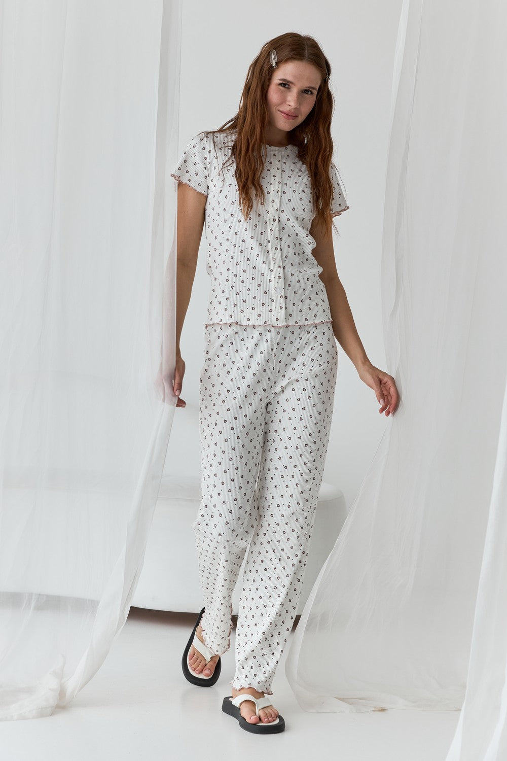 Хлопковая пижама с брюками 0369/370 hearts on milk