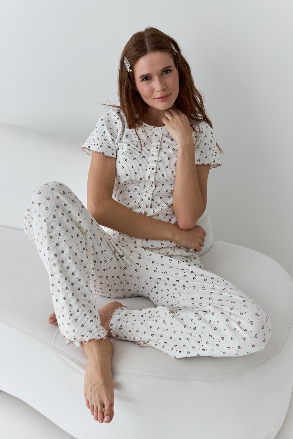 Хлопковая пижама с брюками 0369/370 hearts on milk