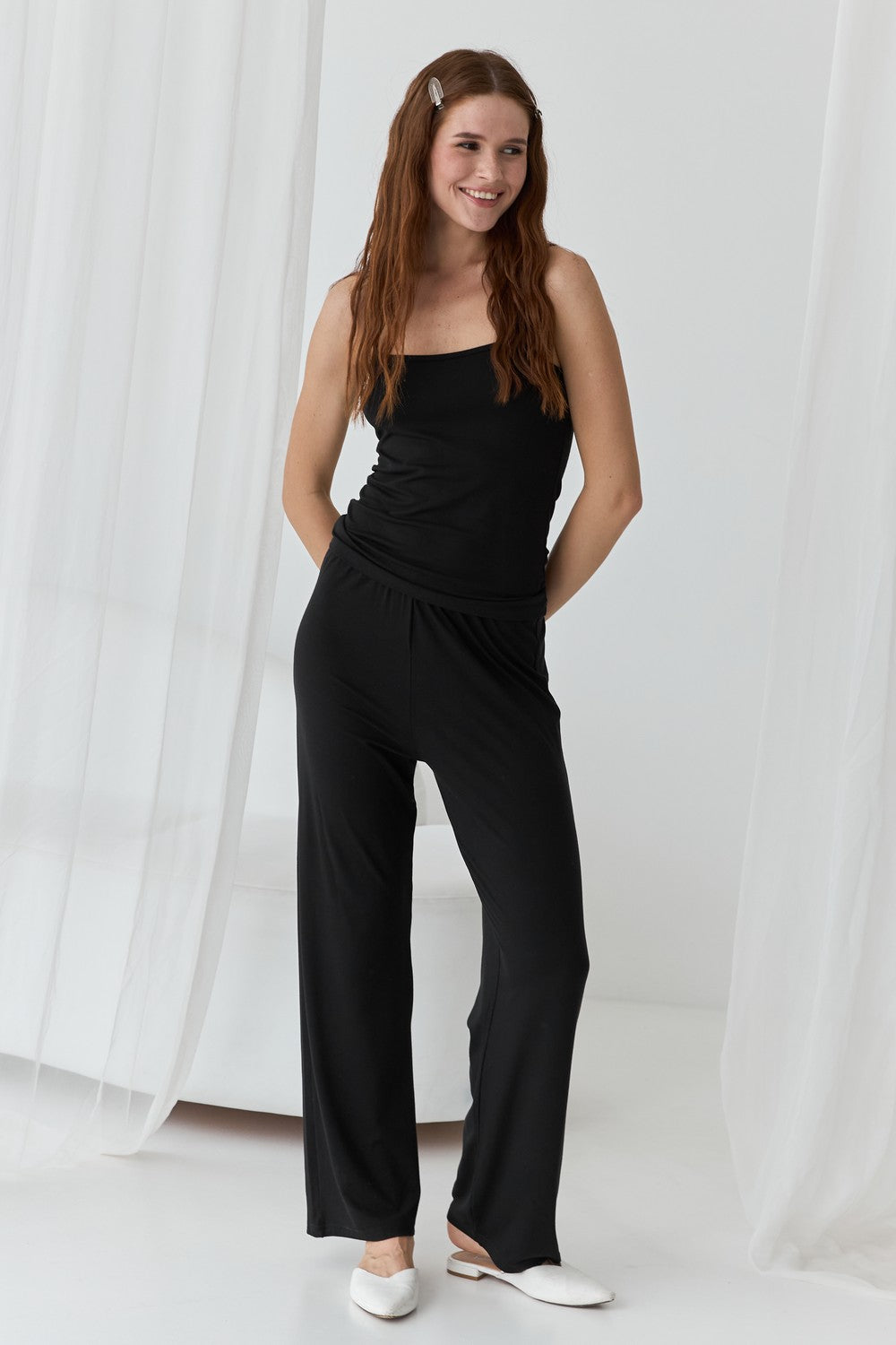 Пижама из вискозы с брюками 0377 black