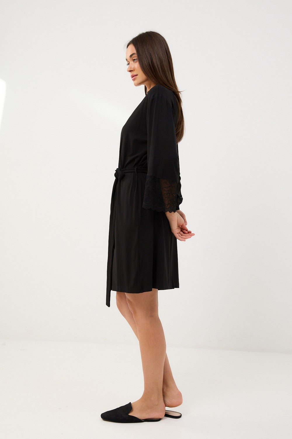 Халат з мереживом 0389 black